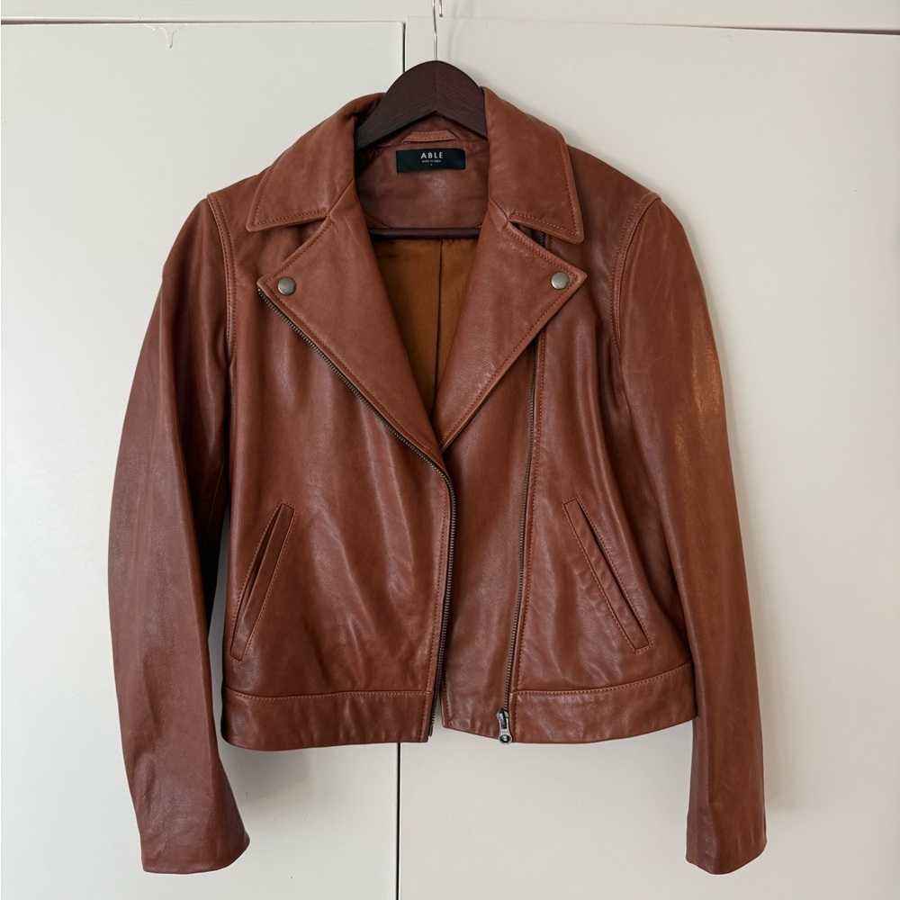 Able Brown Leather Moto Jacket